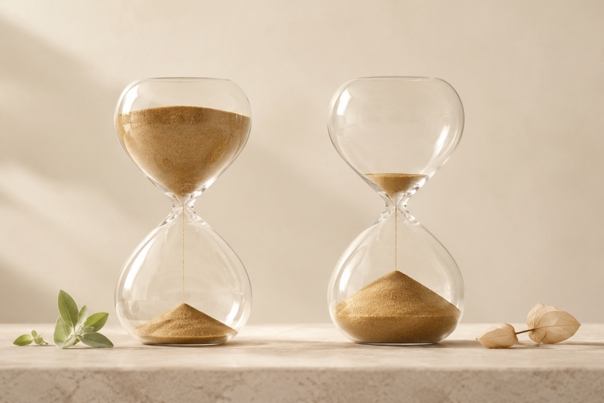 Two hourglasses showing different rates of ageing.