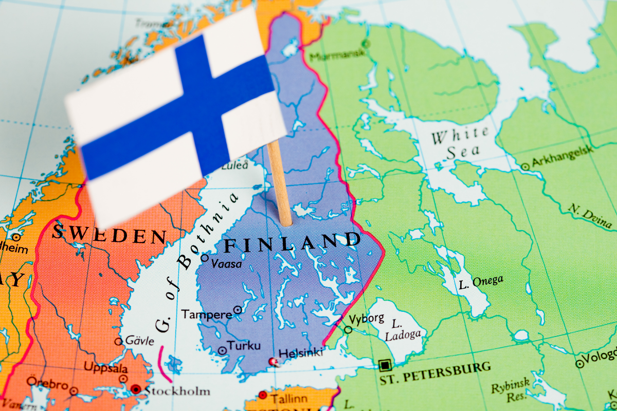 Finland flag on map of Northern Europe.