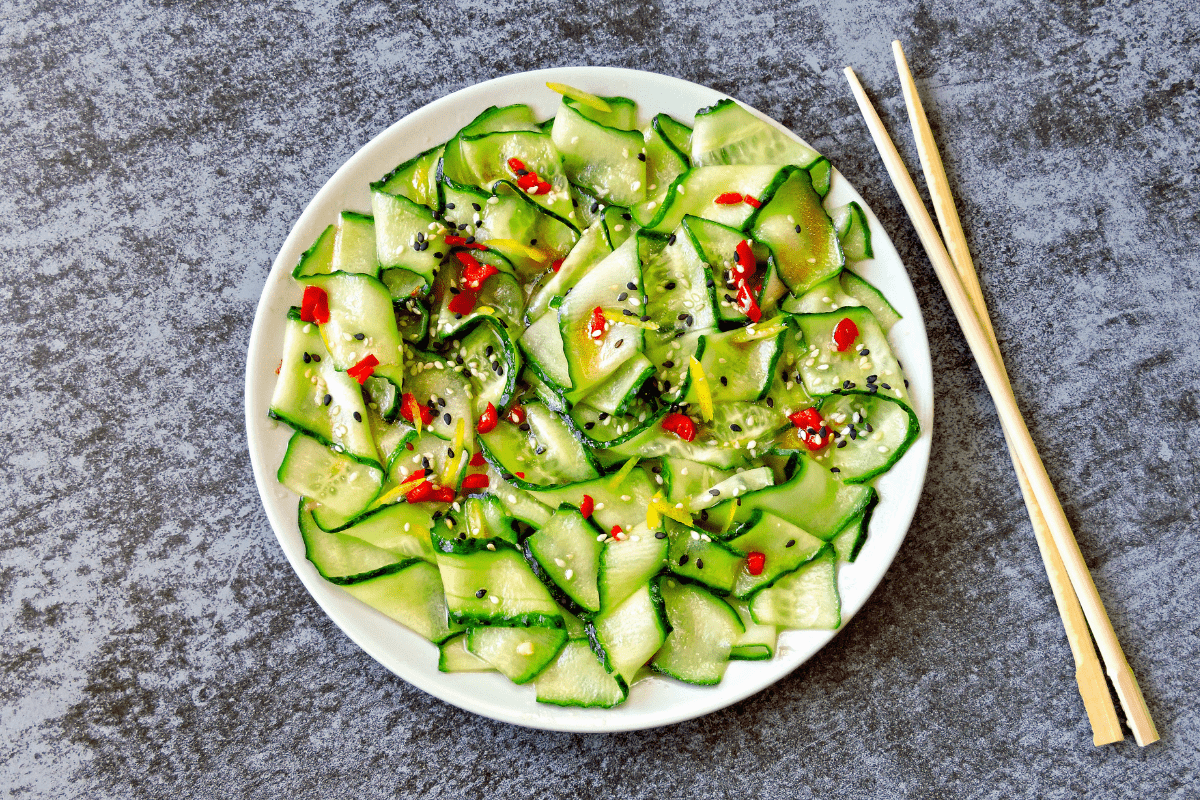 Plate of cucumber salad.