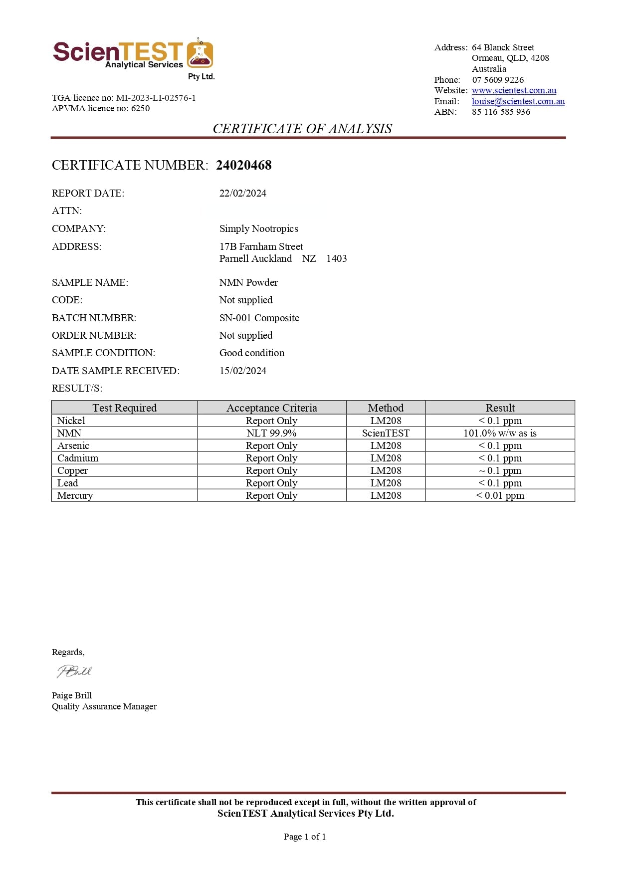 Third-Party Testing Certificates | Simply Nootropics Product Safety